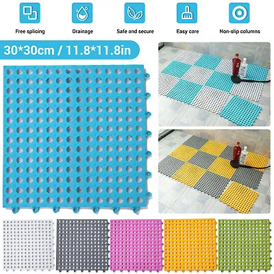 Interlocking TPE Bathroom Flooring Tiles Waterproof Splice Rug Non-slip Mat 30cm • £6.99