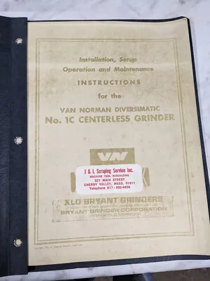 Van Norman Operator Service Manual 1c Centerless Grinder Machine Parts List Book • $125