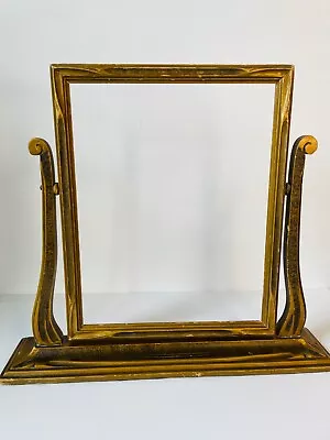 Vtg  Art Deco Wood Gilded Vanity Mirror Or Picture Frame On Pedestal • $29.99