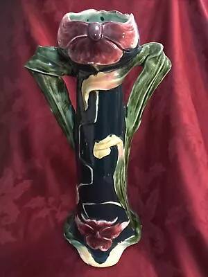 Antique Art Nouveau Majolica Vase Large 15.75” • $54.99