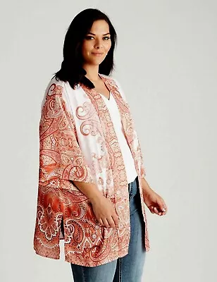 Autograph Kimono Top Cover-Up Plus Size 28 Elbow 3/4 Sleeve Bohemian RP$120 NEW • $31.99