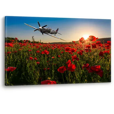 £74.95 • Buy Spitfire Over Poppy Field Sunset Poppies Remembrance RAF Canvas Picture Print