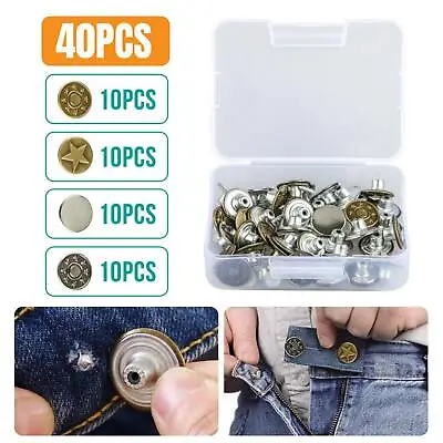 40 Sets Metal Jeans Tack Buttons Instant Replacement Kit Repair For Sewing Pants • $8.48