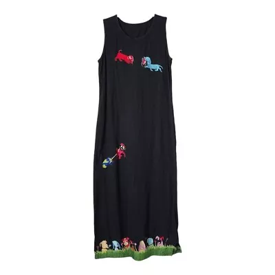 MICHAEL SIMON Dog Print Maxi Tee Dress In Black Summer Dress Embroidered Dogs • $99