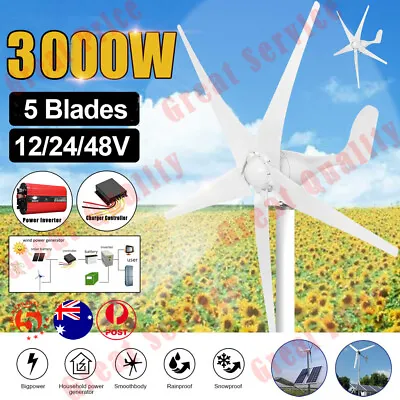 3000W Wind Turbine Generator 12V/24V/48V Charger 5 Blades Windmill & Inverter AU • $85.49