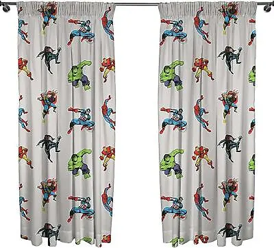 Marvel Comics Grey Readymade Curtains 66  Wide X 72  Drop Matches Bedding • £19.99