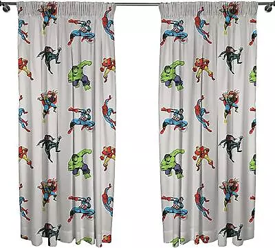 Marvel Comics Grey Readymade Curtains 66  Wide X 72  Drop Matches Bedding • £19.99