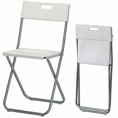 White Folding Chair Home Office Study Desk Small Portable Fold Away Metal • £22.90