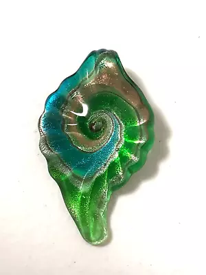 Murano Style Art Glass Pendant Green Blue Swirl Hand Blown • $10.99