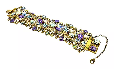 Lovely Michal Negrin Fabric And Metal Bracelet Crystal Flowers Unique  - 3924 - • $134.10