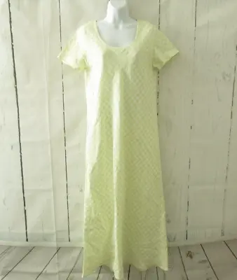 Laura Ashley Linen Dress 10 Green Gingham Check Maxi Lagenlook Modest • $39.99