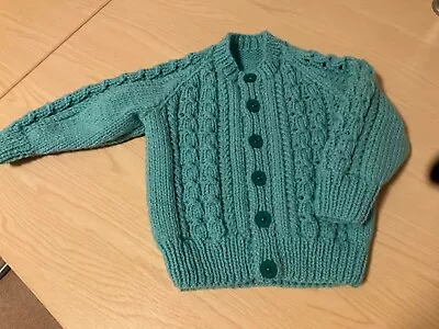 New Hand Knitted Boys Aran Cardigan  22 Inch Chest Approx Age 1-2 • £7.50