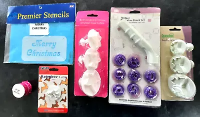 Job Lot Cake Decorating Items Stencils Fondant Decrotive Punch Ribbon Mostly New • £6