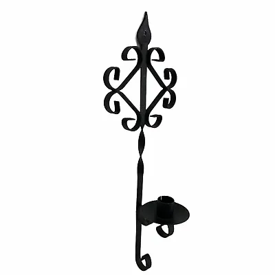 Vintage Metal Iron Candle Holder Wall Sconce Scroll Brutalist Gothic Mission  • $11.99