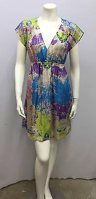 Meghan Los Angeles 100% Silk Dress Water Color Print Pastel Tones Size 2 • $31.39