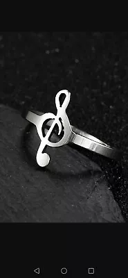 Silver Colour Treble Clef Musical Note Ring Adjustable Size  • £4.50