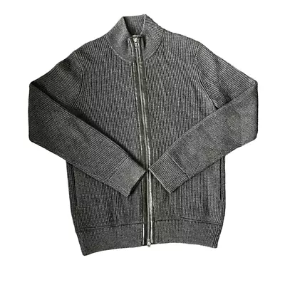 Vince Mock Neck 100% Merino Wool Shaker Ribbed Zip Up Cardigan Sweater Size M • $125