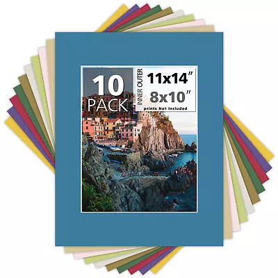 Pack Of 10 11x14 Mixed Colors White Core Picture Mats For 8x10 Photos • $23.58