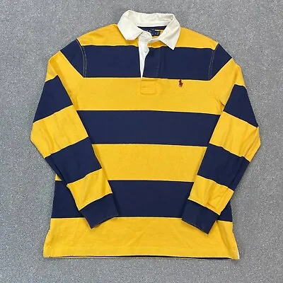 Polo Ralph Lauren Shirt Adult Small Yellow Blue Pony Rugby Striped Logo Mens • £35.99