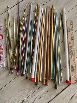 Vintage Lot Of 40 - Knit Pointed Aluminum WOOD Knitting Needles  Susan.. 15” 7  • $10