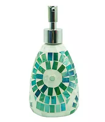 Green Aztec Soap Dispenser Glass Mosaic Pump Bottle Refillable Crystal Decor • $38.78