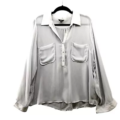 Milano Chiffon Blouse Womens XL Long Sleeve Sheer Popover Dusty Gray • $15.99