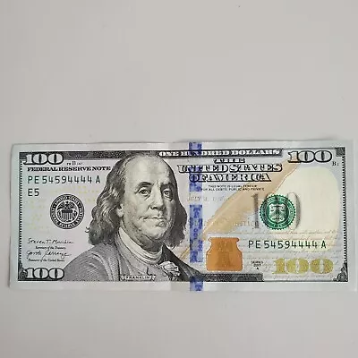 $100 Dollar Bill DOUBLE CONSECUTIVE LUCKY 4's Fancy Serial Number 4444+545 • $139.99