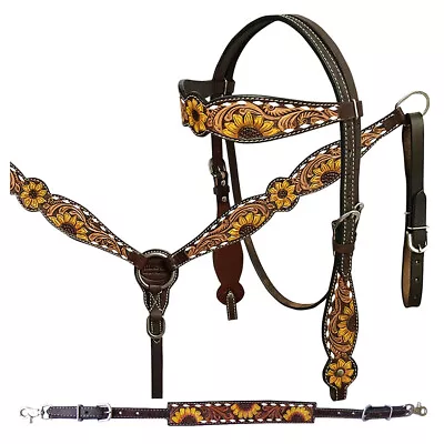 47RK Hilason Western Horse Tack Set American Leather Sunflower • $54.95