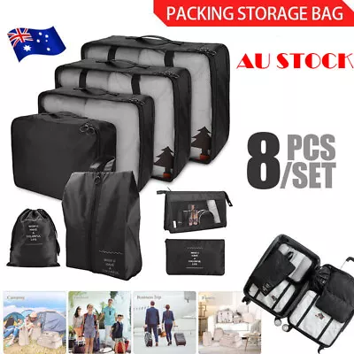 $21.99 • Buy 8PCS Packing Cubes Travel Luggage Organiser Suitcase Pouches Clothes Storage Bag