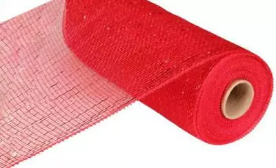 10 Inch X 30 Feet Deco Poly Mesh Ribbon - Metallic Red And Red Foil  RE130124 • $19.58