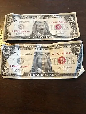 Pair Of Hillary Clinton 3 Dollar Bills Novelty Fake Funny • $6