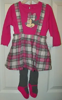 Minnie Mouse DK Pink 3 Piece Jumper Dress Top Tights Girls Baby 6 / 9 Months NWT • $23.13