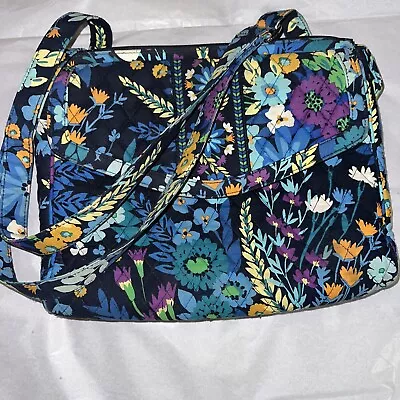 Vera Bradley Botanica Floral Tote Shoulder Saddle Bag Quilted Blue • $14.21