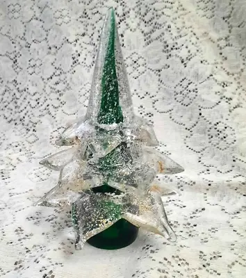 Vintage Murano Art Glass Christmas Tree Formia Green Gold Glitter 9  • $105