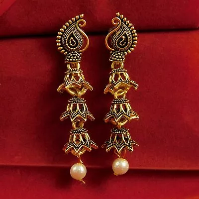 Indian Women Pearl Antique Earring Bollywood Party Drop Dangle Fashion Jewelry • $18.49