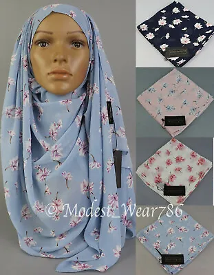 Chiffon Flower Print Maxi Hijab Scarf  Shawl Wrap Muslim Headwear 180x70 Cm  • $10