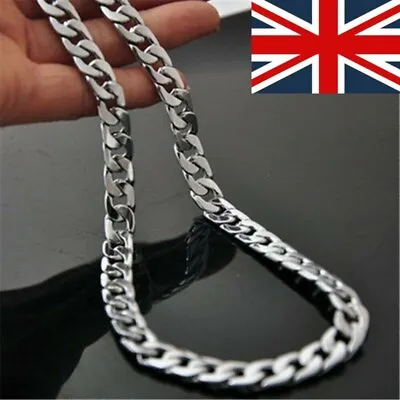 925 Sterling Silver Solid Cuban Curb Chain Necklace Men Silver Bracelet Set NEW • £4.91