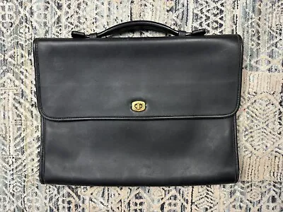 Vintage Coach Black Leather Briefcase Tote Laptop Bag Document Holder Very Nice • $85