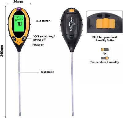 4 In 1 Soil Survey Instrument Plant Soil PH Moisture Light Meter Thermometer • $8.99