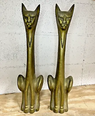 Vtg MCM Brass Siamese Cat Andirons Mid-Century Modern Art Deco No Valance Cats • $599.99