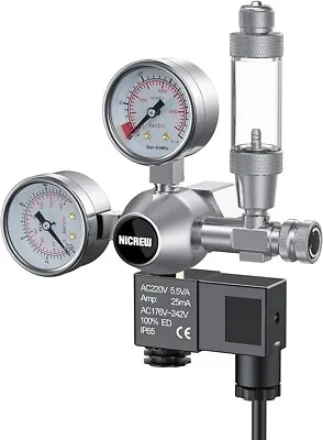 NICREW Dual Gauge Aquarium CO2 Regulator With Solenoid Valve Bubble Counter • £55