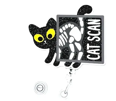 Black Cat Glitter Stylish Retractable Acrylic Badge Reel X Ray Nurses Medical MD • $9.99