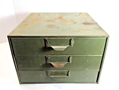 Vtg 3 Drawer Heavy LYON Duty Metal Toolbox Small Parts Storage Green Industrial • $66