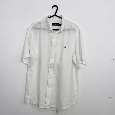 Ralph Lauren Linen Button-Up Shirt Mens Size L White Holiday Short-Sleeve. • £49.99