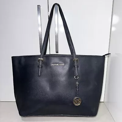 MICHAEL KORS Jet Set Travel Saffiano Black Leather Handbag Tote Bag #31091 • $100