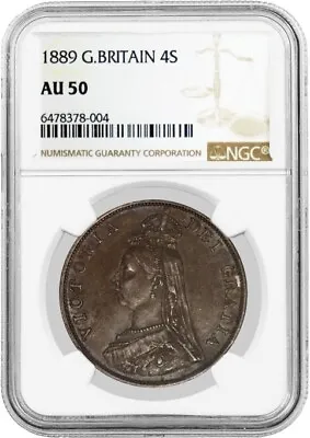 $199.99 • Buy 1889 4S Great Britain Queen Victoria Jubilee 4 Shilling Silver NGC AU50 Coin