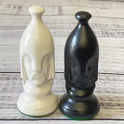 2 Vintage Duncan Style Porcelain Ceramic White & Black Pawn Chess Pieces Lot • $19.99