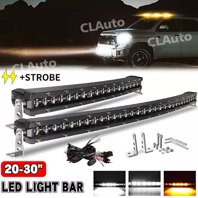 Slim 20/32  White Amber Strobe LED Light Bar Curved Offroad Driving ATV SUV 4WD • $189.55