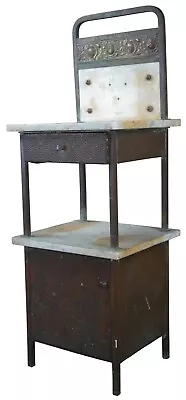 Antique Two Tier Marble & Iron Medical Cabinet Industrial Wash Stand Table 46  • $680