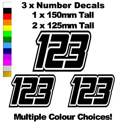 3 X Custom Race Numbers Vinyl Stickers Dirt Bike Motocross Trials Kart Decals • £4.49
